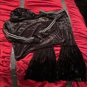 Girls Black Velvet Retro Hoodie and Bell Bottoms